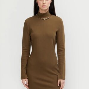 OAK + FORT Olive / Brown Long Sleeve Dress